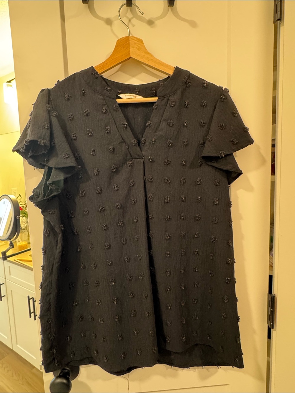 Black Textured Blouse with Ruffle Sleeves